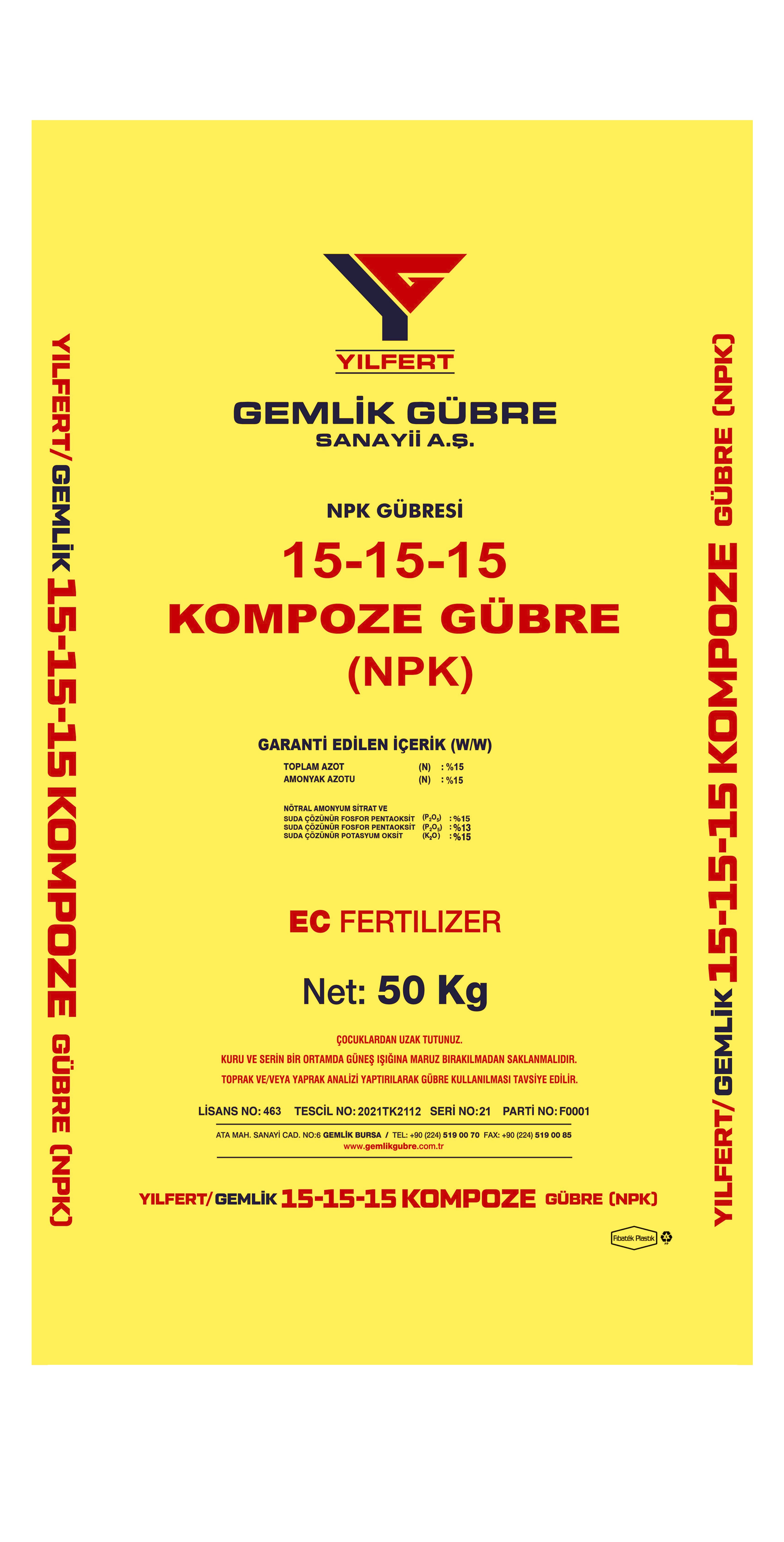 YILFERT GEMLİK KOMPOZE GÜBRE 15-15-15 (NPK)