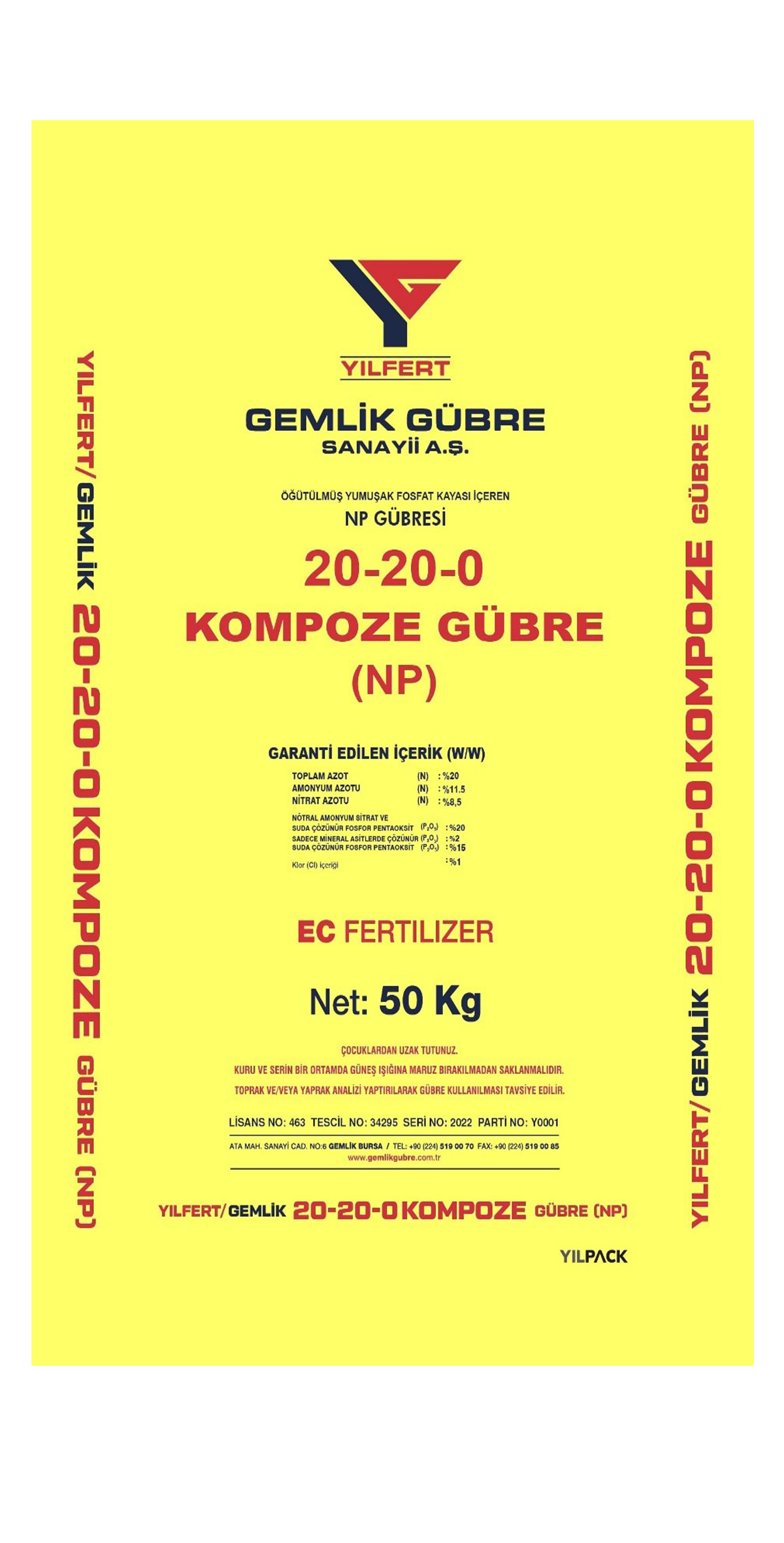 YILFERT GEMLİK KOMPOZE GÜBRE 20-20-0 (NP)